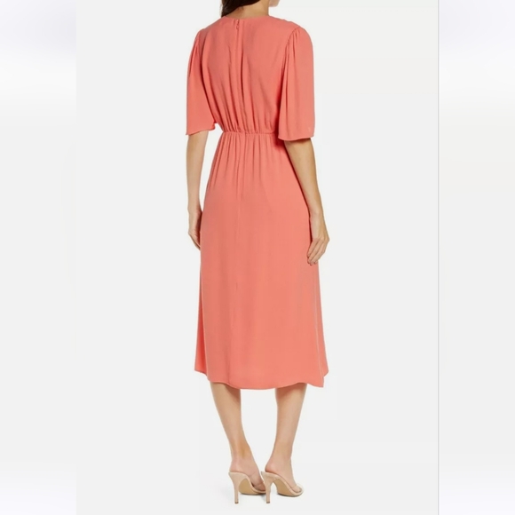 NWT Chelsea 28 Womens Twist Front Midi Dress Small Coral Rose - Picture 2 of 6